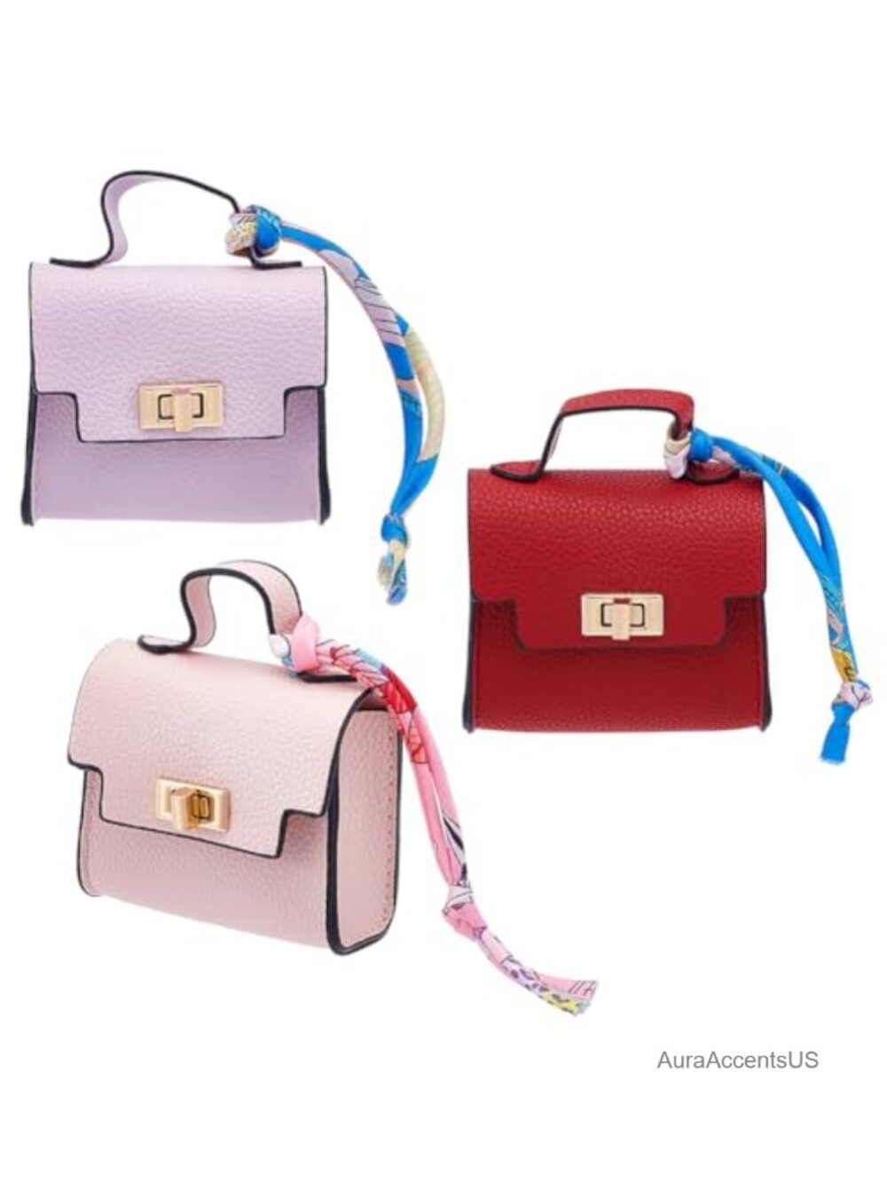 Set of 3 PU Leather Backpack Keychain Coin Purses with Twist Lock